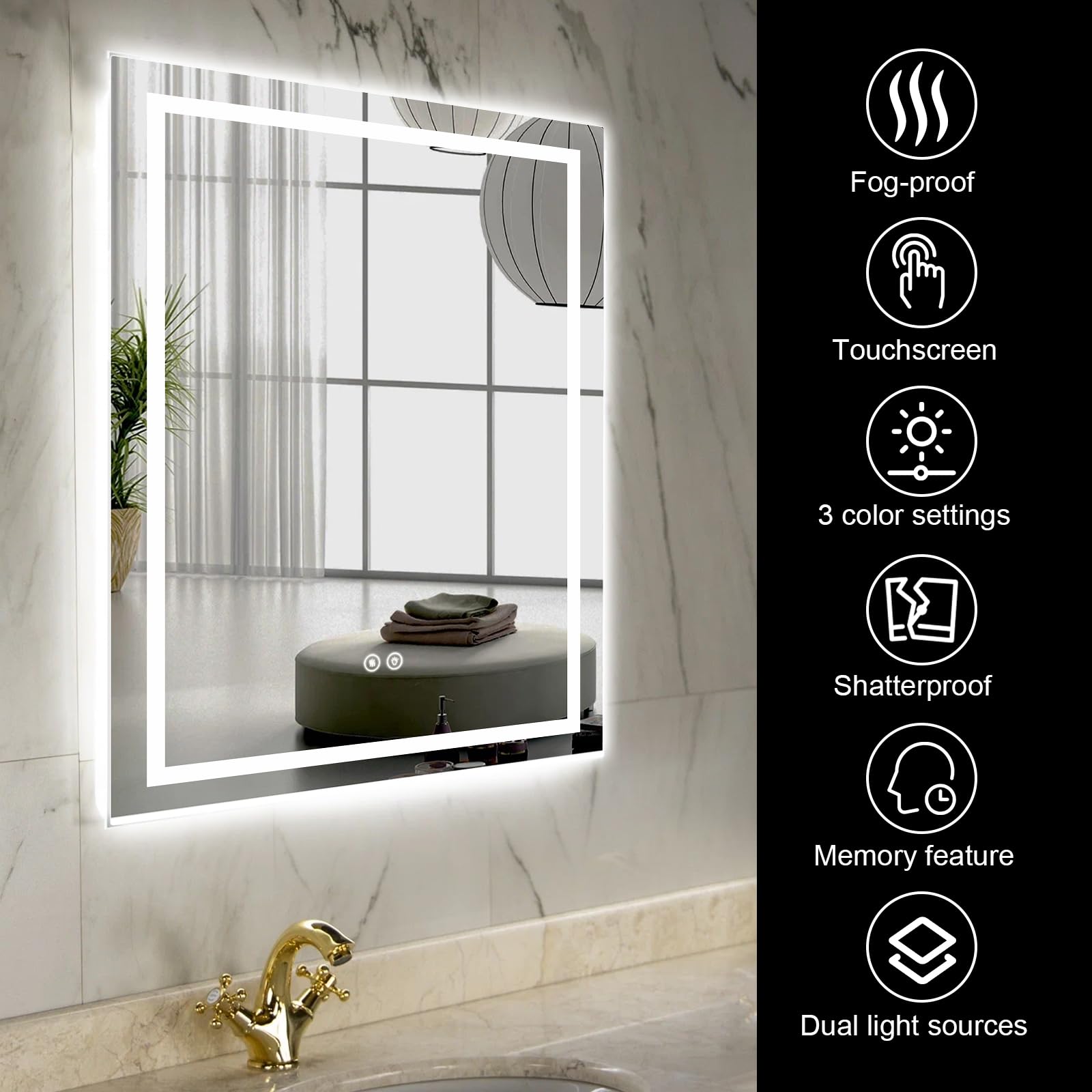 24x32 LED Bathroom Mirror with Anti-Fog & 3 Color Modes