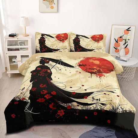 Pink Floral Butterfly Comforter Bedding Set King Size Japanese Cherry Blossom Bed Sets