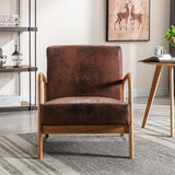 Classic Mid Century Modern Accent Chairs for Living Room or Bedroom, Espresso Finish Open-Framed Armchair with Plush Cushioning Microfiber Upholstery, Brown