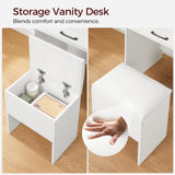 Small Vanity Desk Set with Adjustable Lighted Mirror and Storage Stool