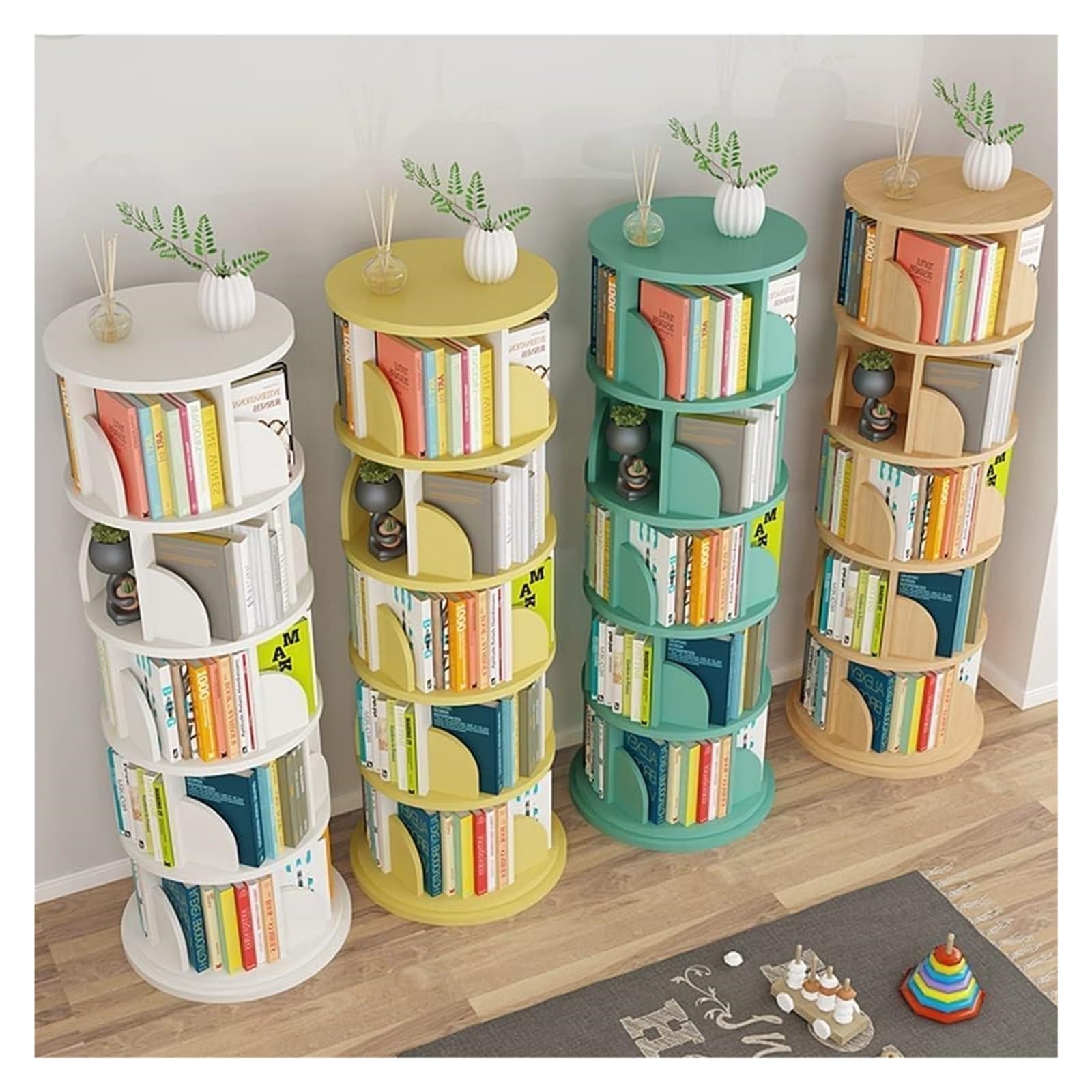 Bookcase 5 Tier Rotating Bookshelf Modern 360 Display Floor Standing Bookcase