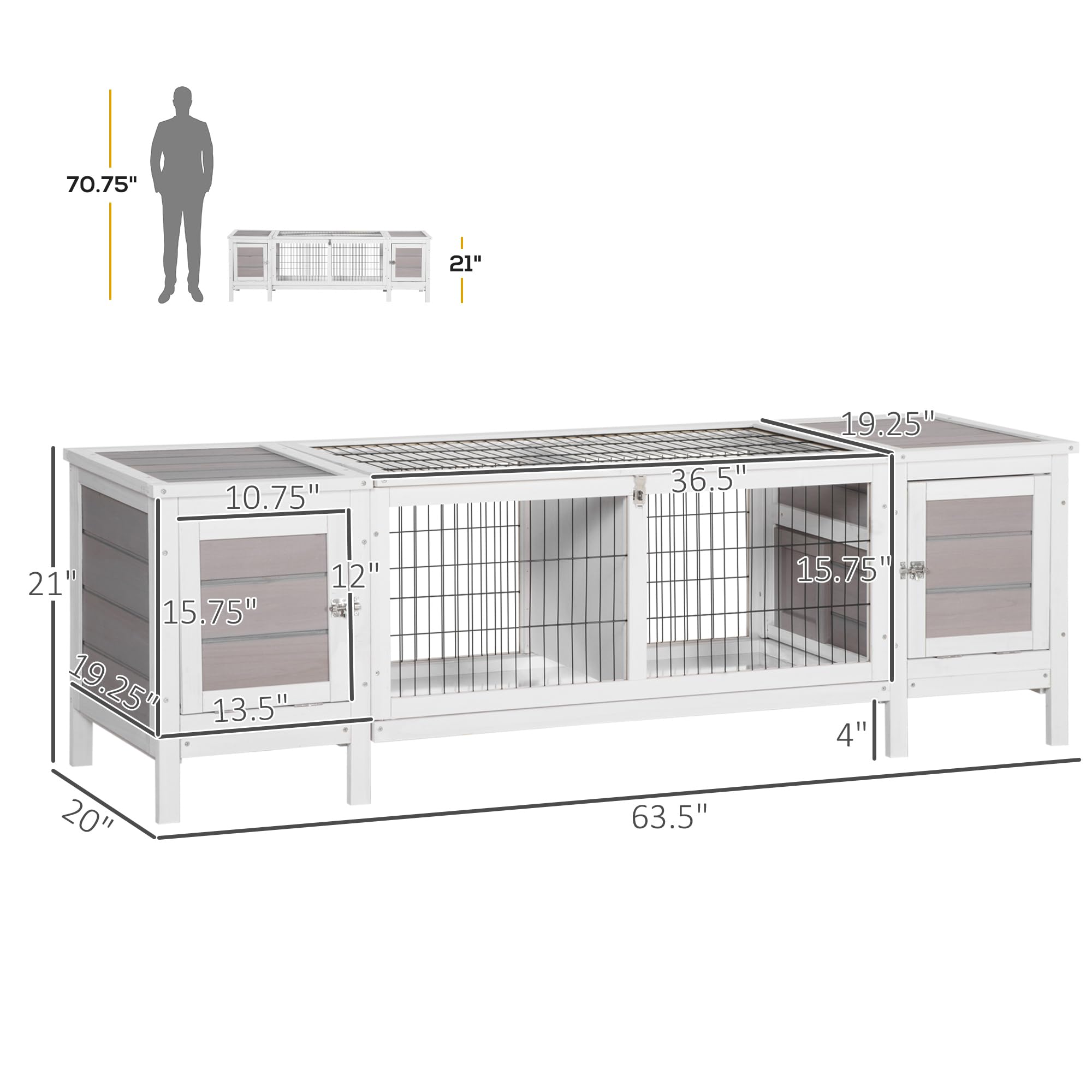 Rabbit Hutch, Bunny Cage, Guinea Pig House with Pull-Out Tray, and Divided Board