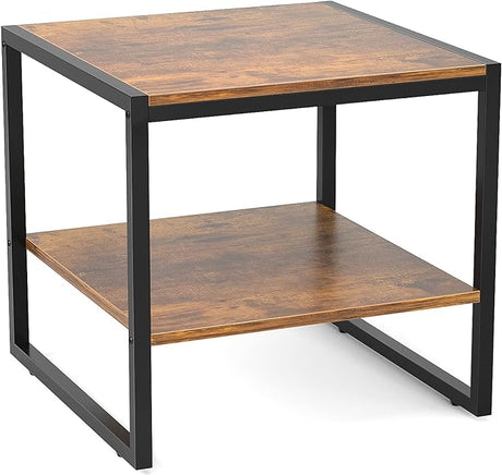 End Table, 20 Inch Square Side Table Modern Night Stand with 2-Tier Storage Shelf