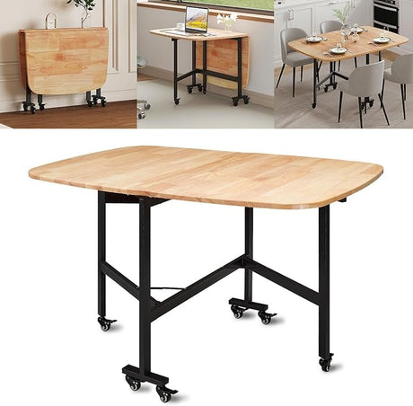 Multifunction Table Drop Leaf Dining Table - 47" Solid Wooden Foldable Kitchen Table