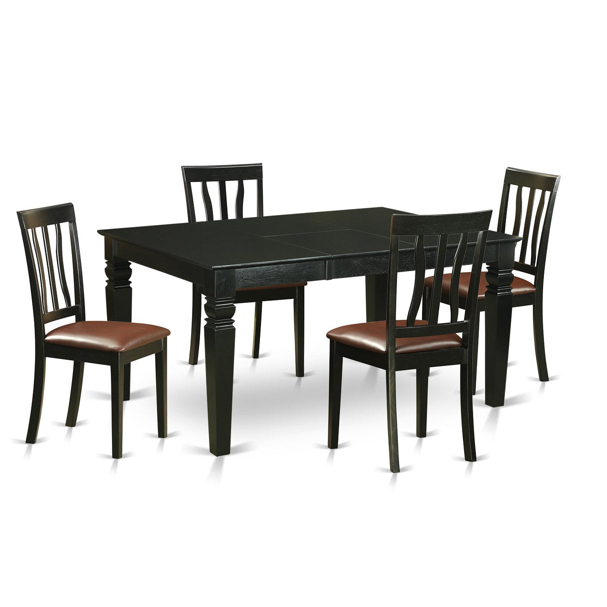 WEAN5-BLK-LC 5 Piece Set for 4 Includes a Rectangle Table with Butterfly Leaf and 4 Faux Leather Kitchen Dining Chairs,