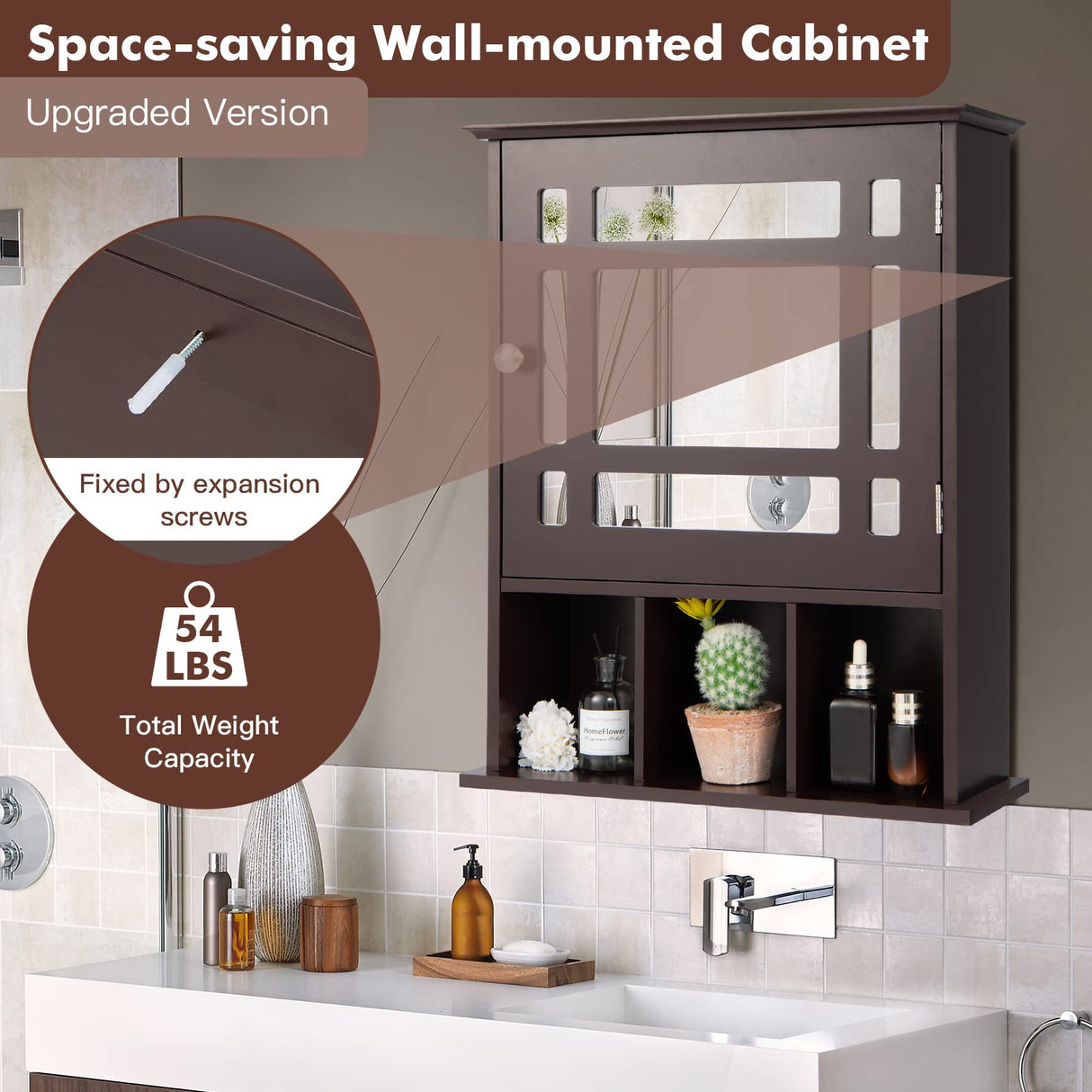 Wall-Mounted Bathroom Cabinet, 2-in-1 Storage Organizer with Mirror Door