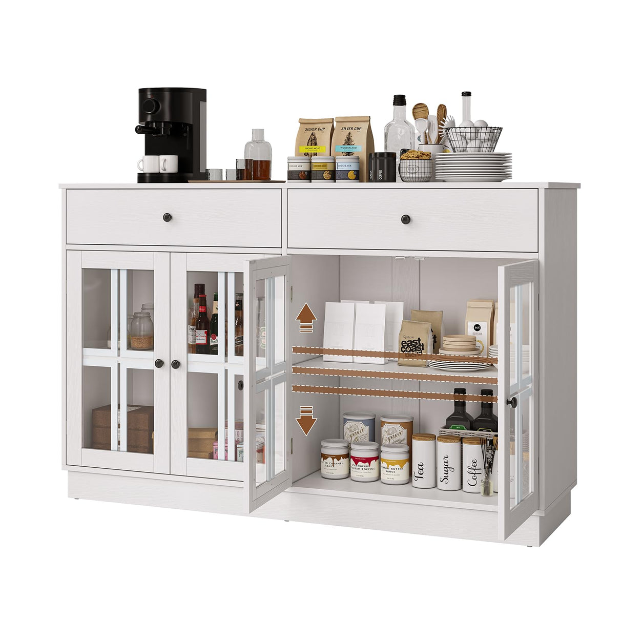 Buffet Cabinet with Storage, White Sideboard Buffet Cabinet Featuring LED Light