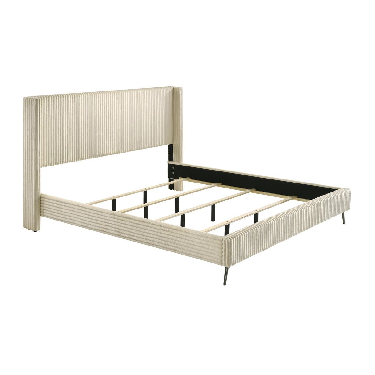 Mavela Wide Wale Corduroy Upholstery Panel King Bed, Cream