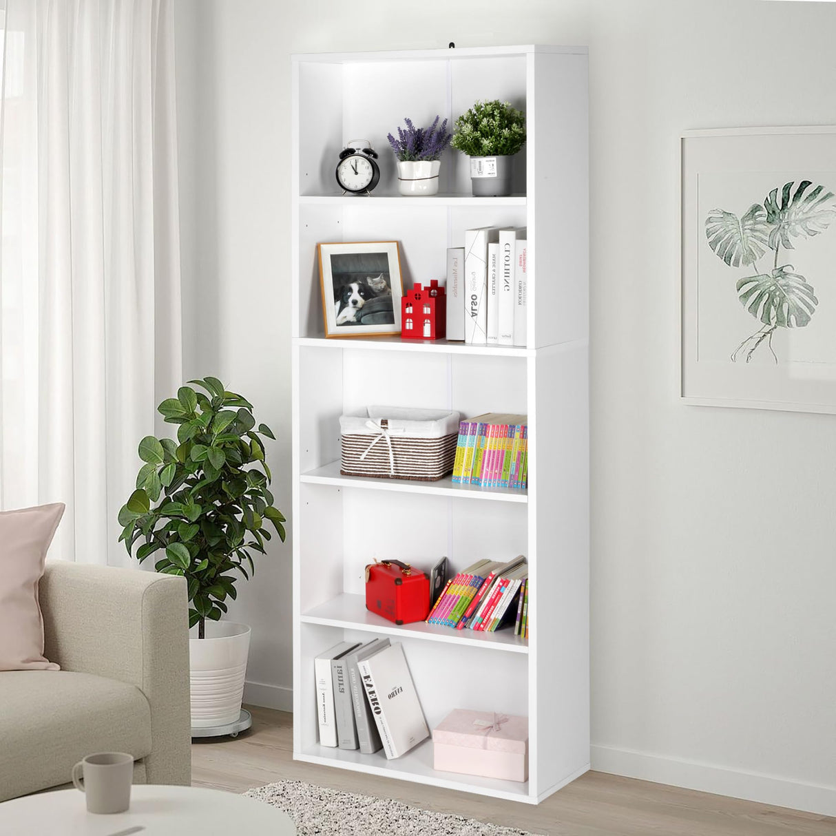 E-Commerce 68.9"(H) X 24.4"(W) X 9.45"(D) 5 Tier Bookshelf, Open Tall Bookcase