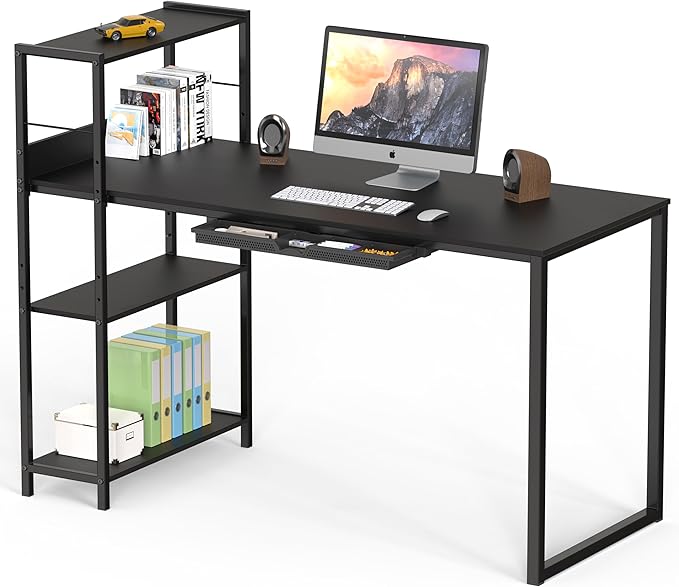 46-Inch Computer Desk with Adjustable Side Shelf and Drawer, 24" Deep, White