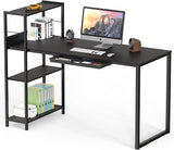 46-Inch Computer Desk with Adjustable Side Shelf and Drawer, 24" Deep, White