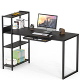 SHW 46-Inch Computer Desk with Adjustable Side Shelf and Drawer, 24" Deep, Black