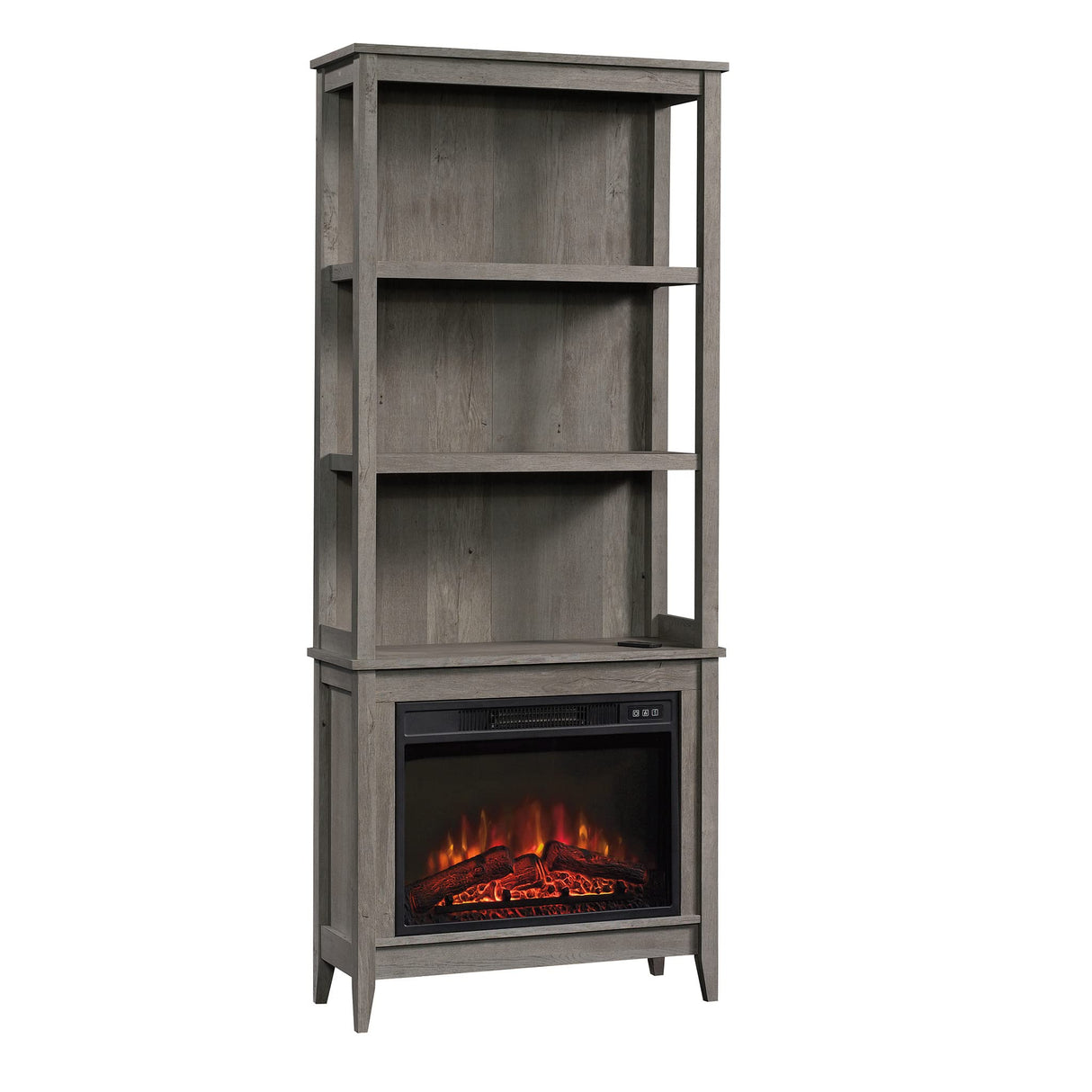 Miscellaneous Storage Library/Book Shelf with Electric Fireplace, Mystic Oak Finish