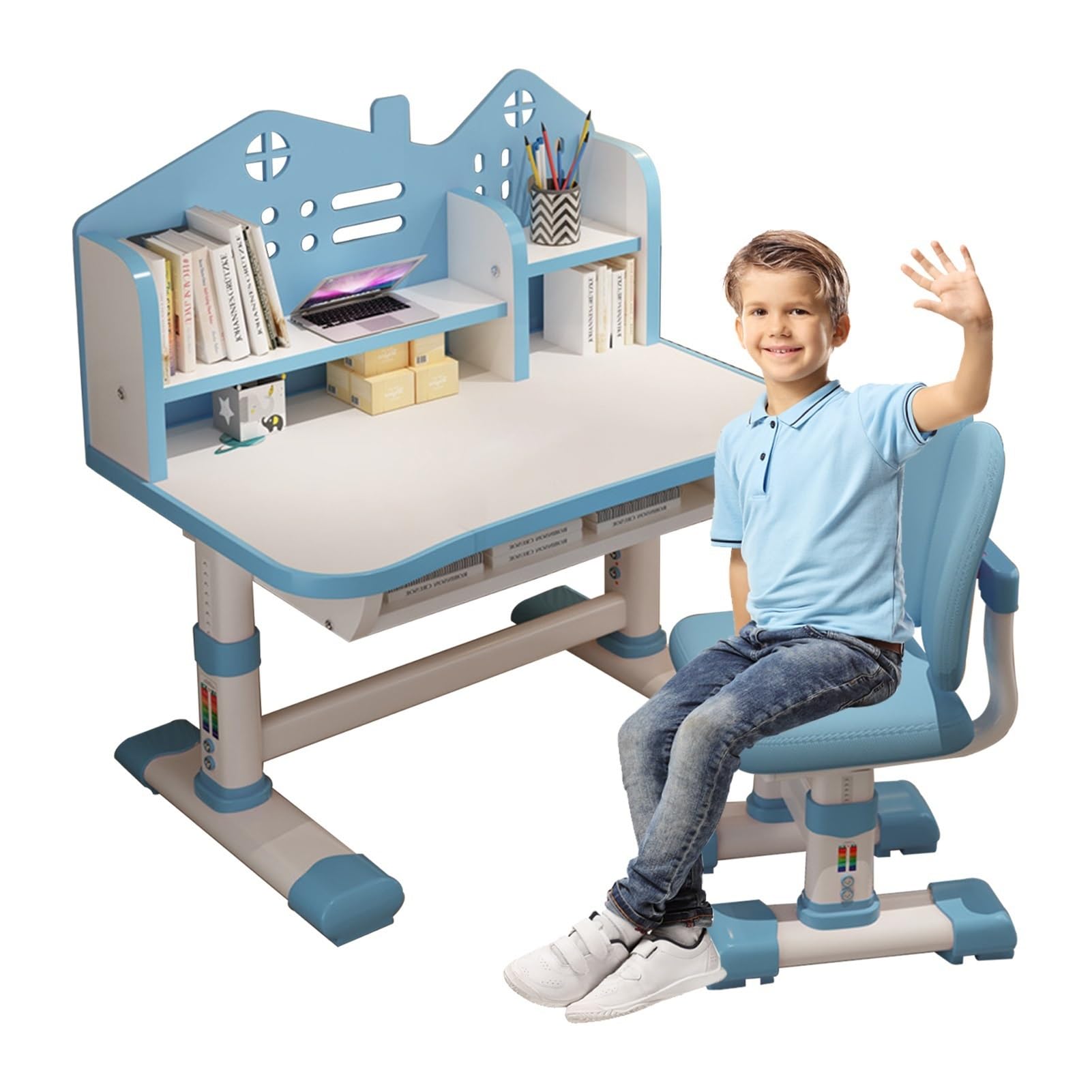 , Kids' Desks Chair, Children Study Desk Writing Table Computer Workstation With Large