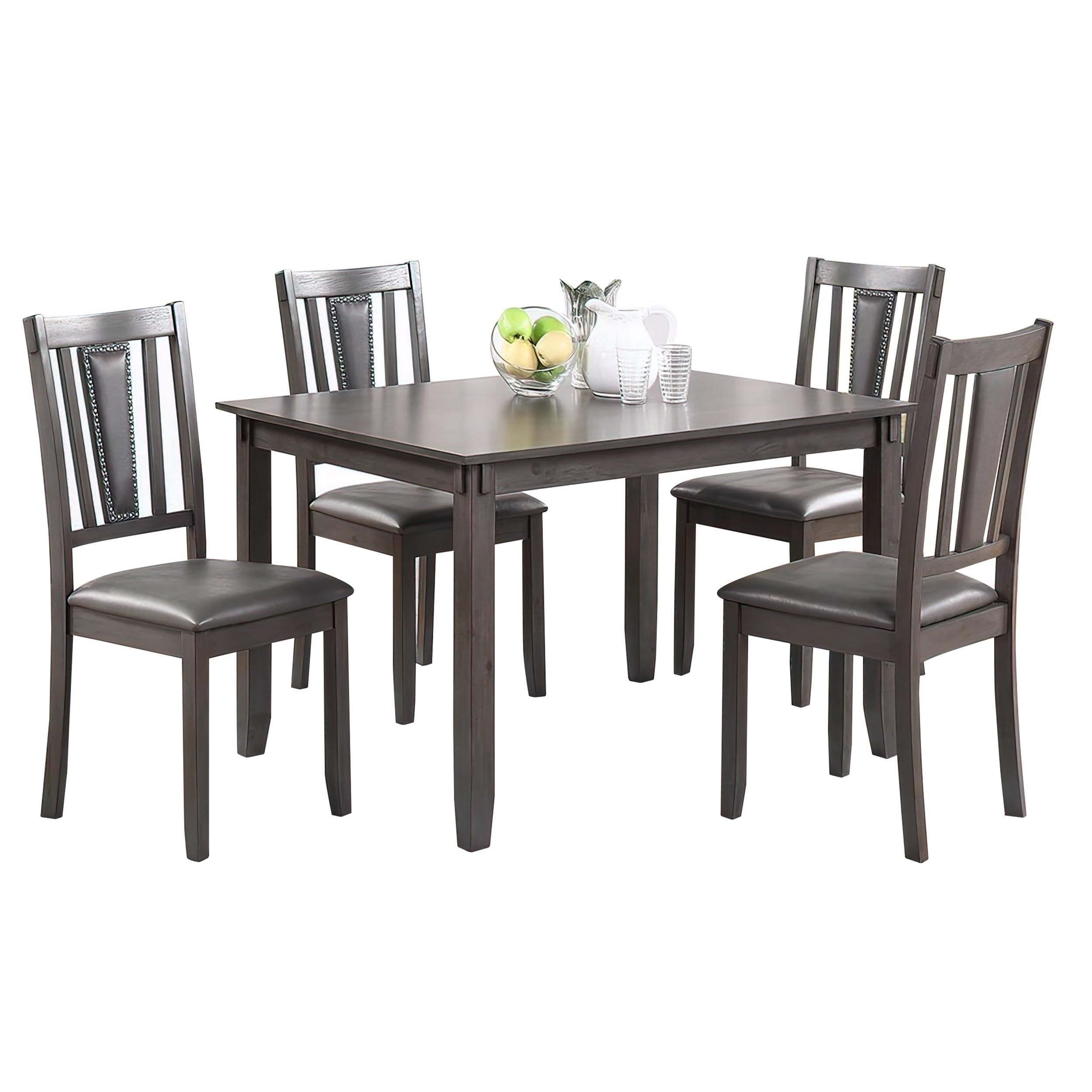 Dining Set with Table, 4 Chairs, Cushioned, Brown, Gray
