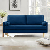 67" Modern Velvet Loveseat Sofa Couch, Mid-Century Tufted Upholstered Small Love Seat Couch with 2 Pillows & 4 Golden Legs, 2-Seats Couches for Compact Space, Living Room, Apartment (Navy)