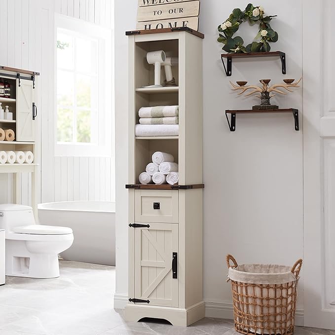 Farmhouse Slim Bathroom Storage Cabinet, 68" Tall Storage Cabinet