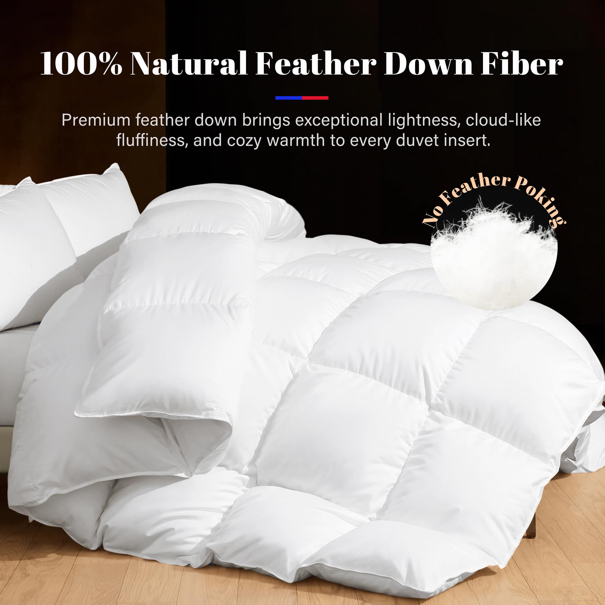 King Size Feather Down Comforter - Light Weight Baffle Box Duvet Insert