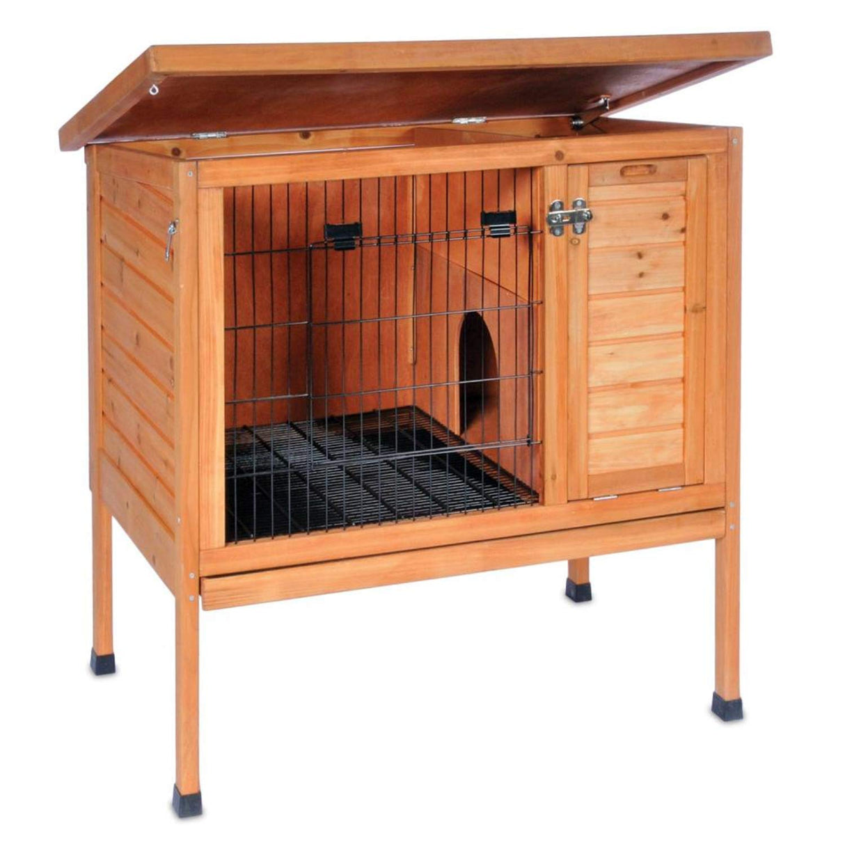 Stained Wood 461 Large Rabbit Hutch, 46.5" L x 24.0" W x 36.3" H