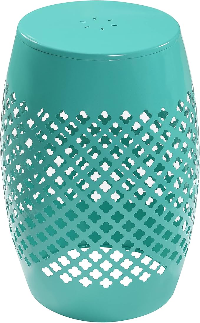 Outdoor Indoor Lace-Cut Iron Drum Side Table, Powder-Coated