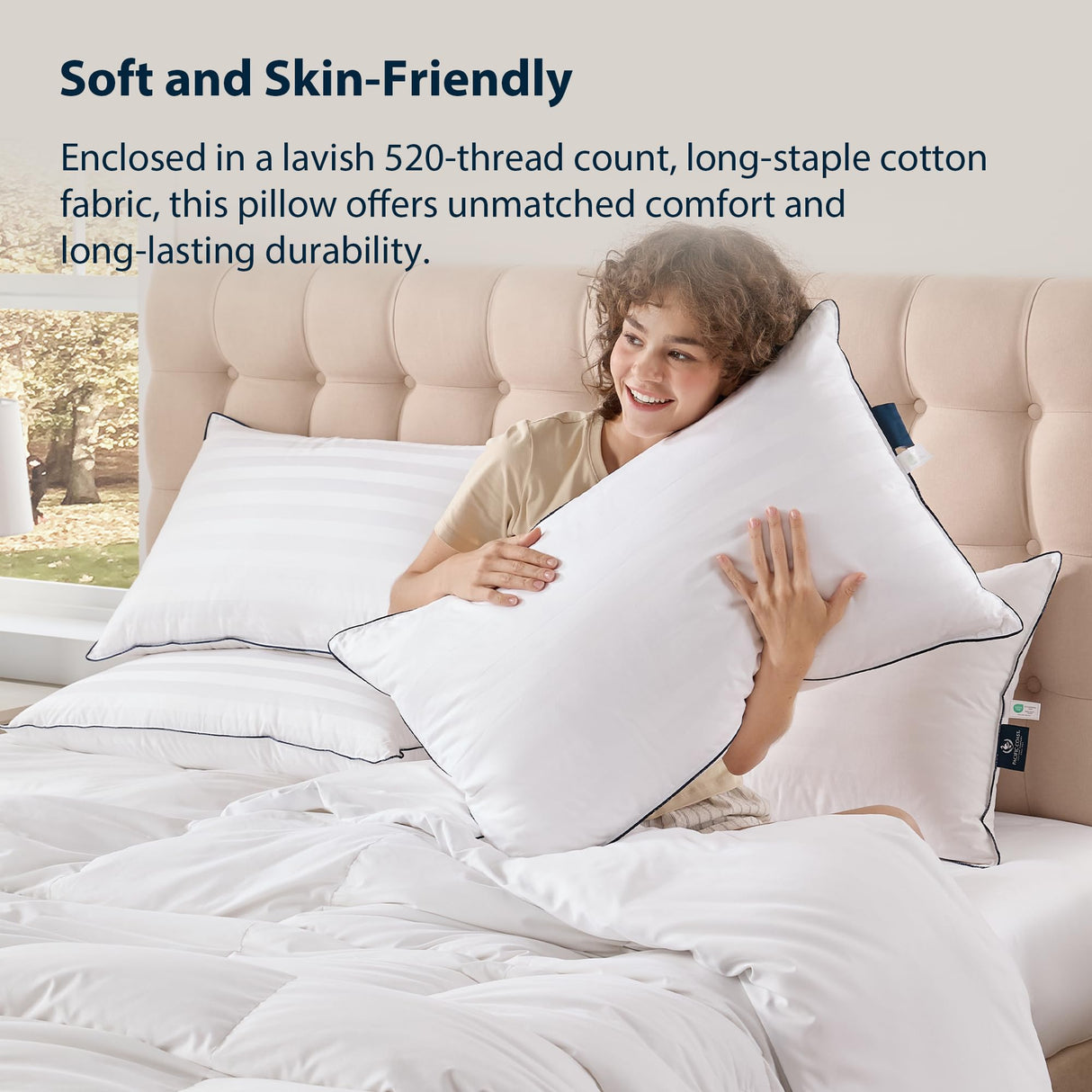 Pacific Coast Bed Pillow, Luxury Hotel Collection White Goose Down Pillow for Sleeping, 700 Fill Power, 520 Thread Count, Soft, Standard Size