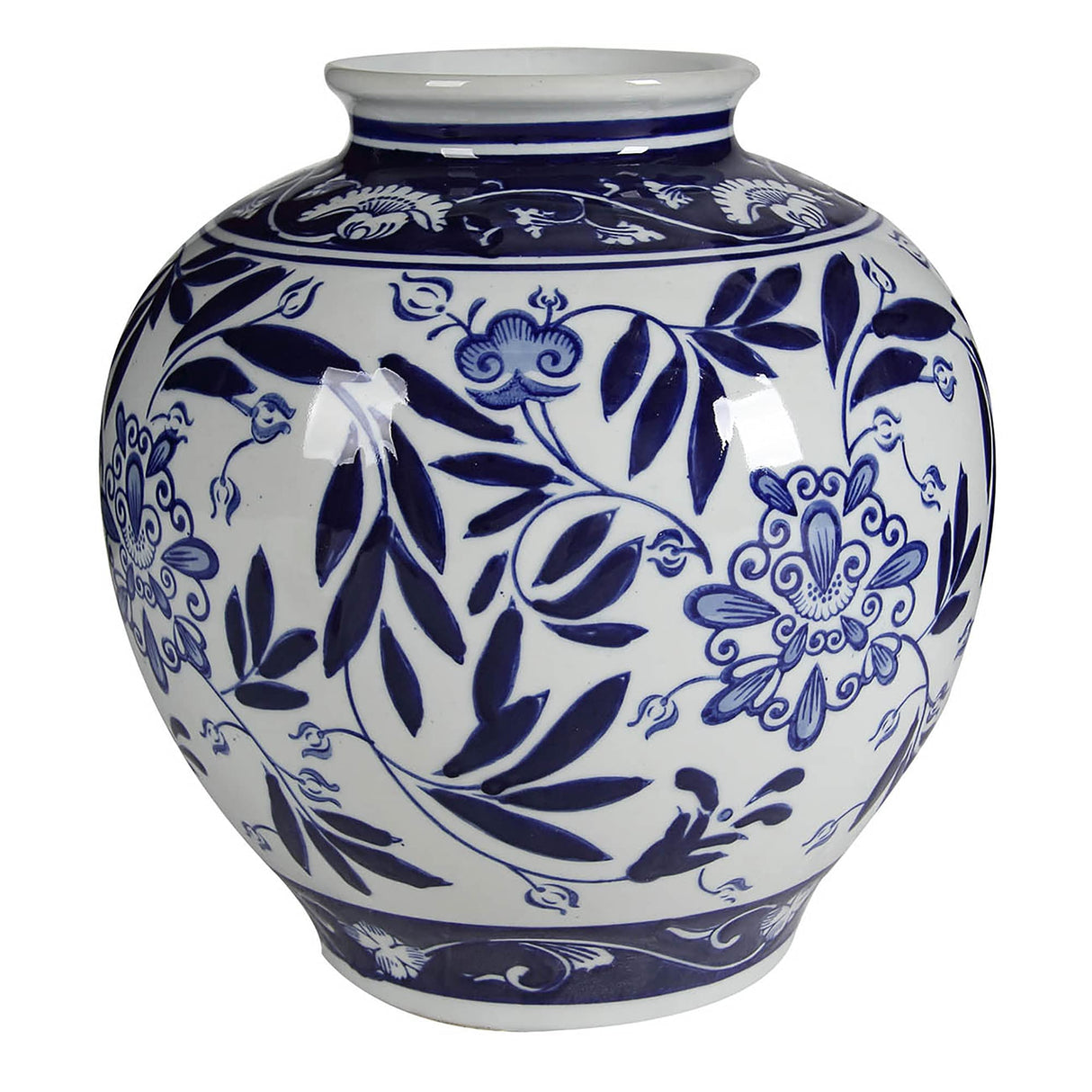 Blue and White Porcelain Vase, 8.5" x 8.5" x 9"