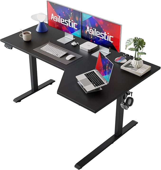 Electric Standing Desk, L-shaped 59 Inches Height Adjustable Desk, Sit and Stand up Desk for Work Office Home