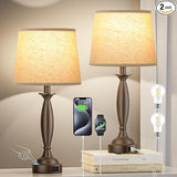Beige Brown Lamps for Bedrooms Set of 2 - Touch Control Bedside Lamp with USB C+A,