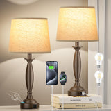 Beige Brown Lamps for Bedrooms Set of 2 - Touch Control Bedside Lamp with USB C+A,