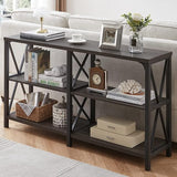 Black Console Table, Modern Entryway Table with 3 Tier Storage Shelves, Industrial Sofa Table Behind Couch for Living Room,