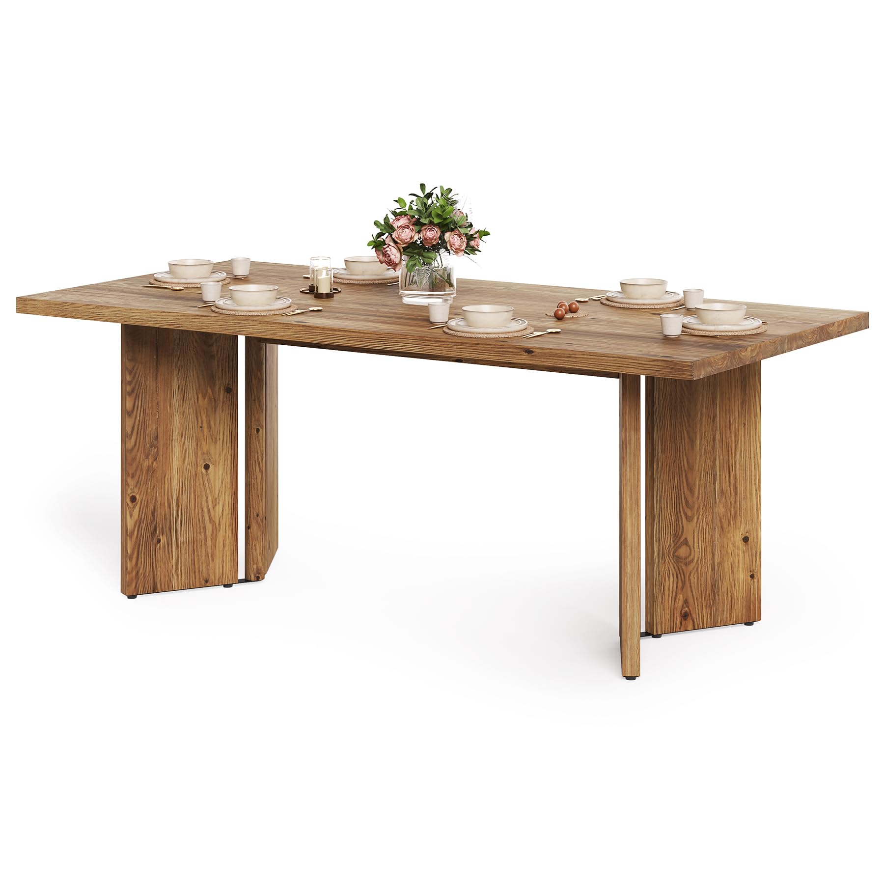 63-Inch Solid Wood Farmhouse Dining Table for 4-6