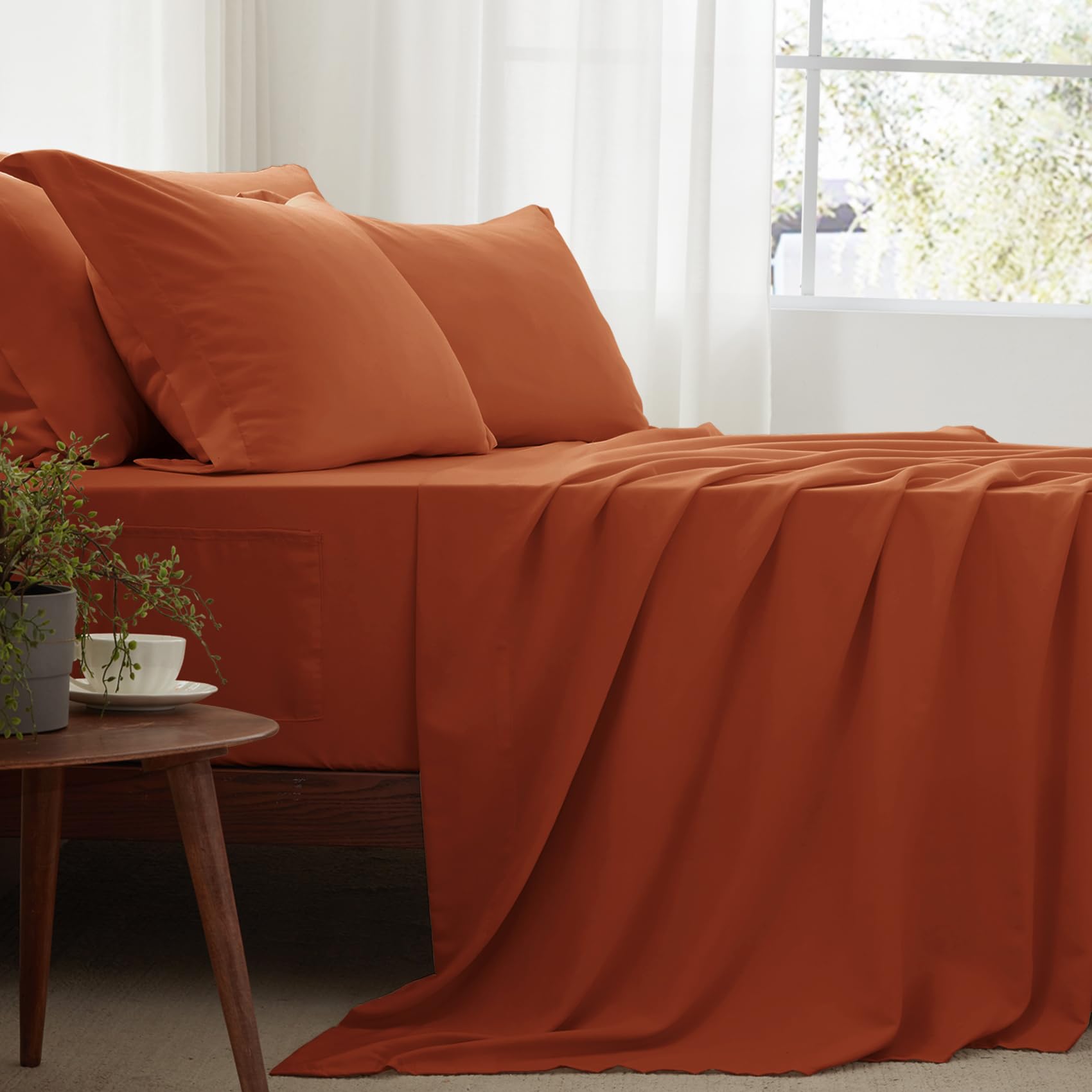 Queen Comforter Set 7 Piece, Burnt Orange Bed in a Bag with Sheets, Comforters Queen Size Bedding Sets with 1 Comforter,