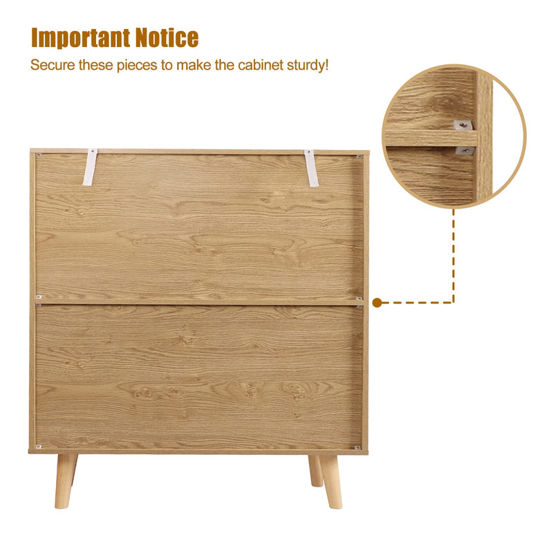 3 Drawer Dresser for Bedroom, Rattan Dresser Modern Wood Chest of Drawers