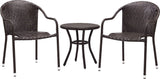 Palm Harbor 3-Piece Wicker Conversation Set, Side Table and 2 Stackable Patio Chairs