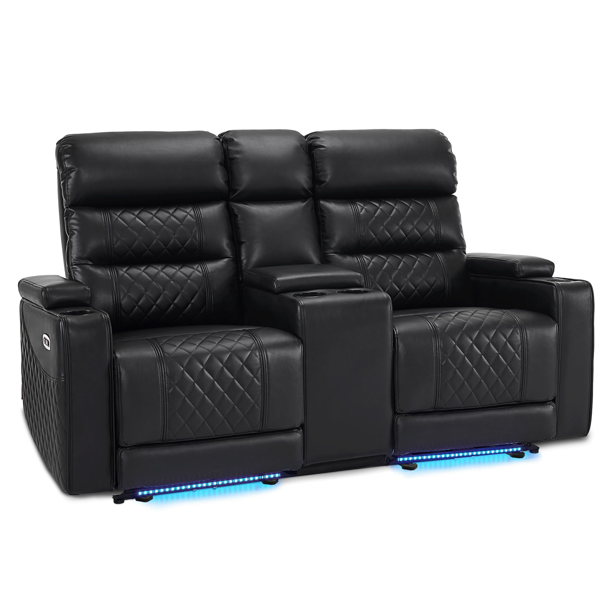 MCombo Power Recliner Loveseat Sofa with Adjustable Headrests and Console for Living Room, Home Theater Seating with USB & Type-C Ports, Armrest Storage HTS432SET (Black, Loveseat with Console)