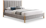 KonaGrey-K Kona Collection Mid-Century Modern Upholstered King Bed, Soft Grey Fabric