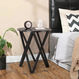 Faux Marble Tabletop Black Wood Framed End Table with Crossed Legs Small Sofa Couch