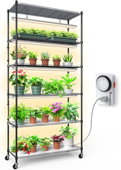 Plant Stand with Grow Lights for Indoor Plants, 6-Tier Large Tall Metal Plant Shelf
