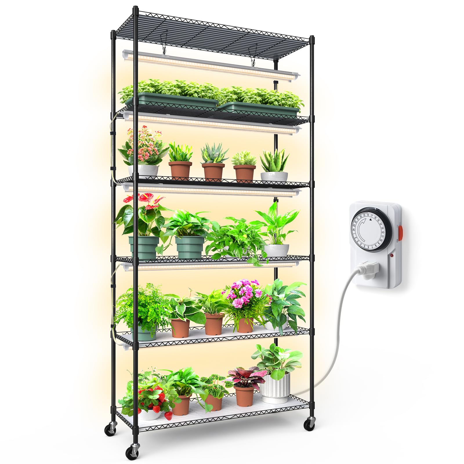 Plant Stand with Grow Lights, 3FT T8 Full Spectrum 150W Yellow LED Plant Lights 5 Packs