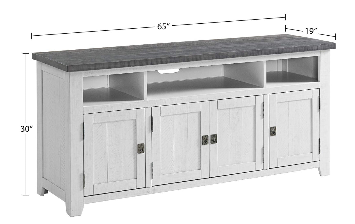 Foundry 65" TV Stand, White Stain with Grey Top