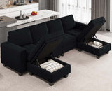 Velvet U Shaped Sectional Sofa Couch with Storage Ottoman Convertibel Sectional Sofa