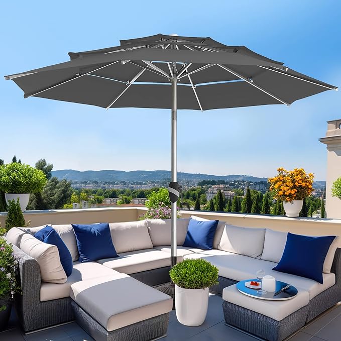 9 Ft 3 Tiers Aluminum Outdoor Patio Umbrella