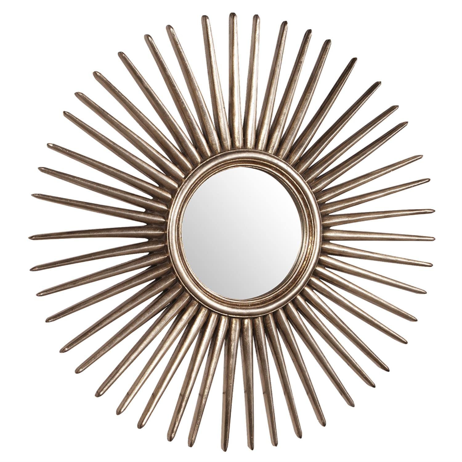 Antique Silver Leaf Finish Sunburst Mirror for Wall, Large Round Decorative Focal Point Glass Mirror