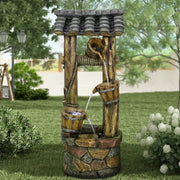 Wishing Well Water Fountain, 39.3inches Rustic Outdoor Water Fountains