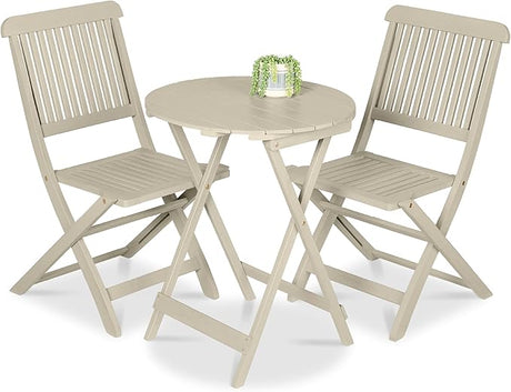 Best Choice Products 3-Piece Acacia Wood Bistro Set, Folding Patio Furniture for Backyard, Balcony, Deck w/ 2 Chairs, Round Coffee Table, Teak Finish - Slate Blue