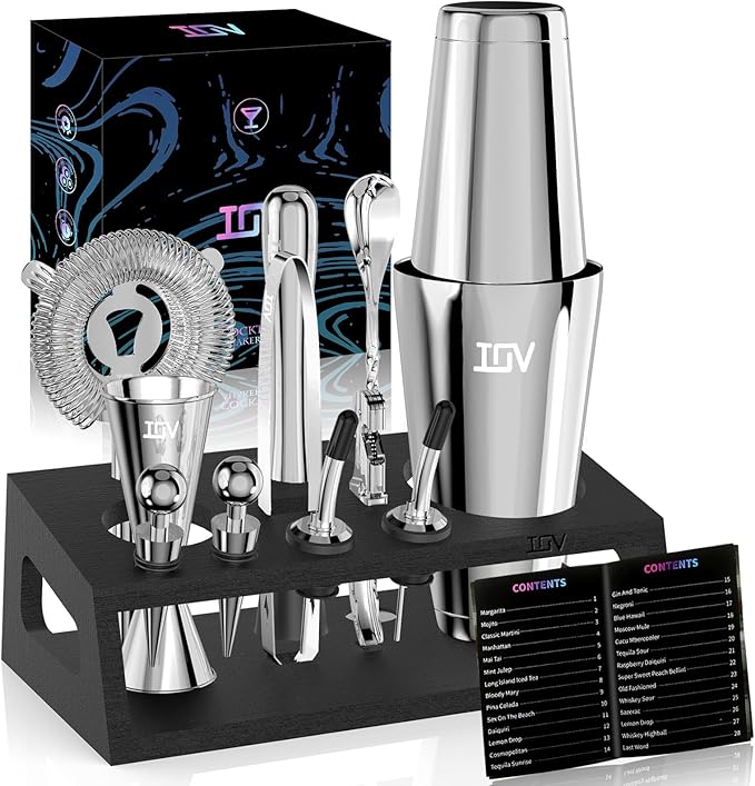 Cocktail Shaker Set: 12-Piece Mixology Bartender Kit Bar Set | 18oz & 28oz Boston Shaker