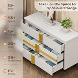 White Dresser for Bedroom, Wood Dresser, 6 Drawer Dresser with Gold Handle, Modern