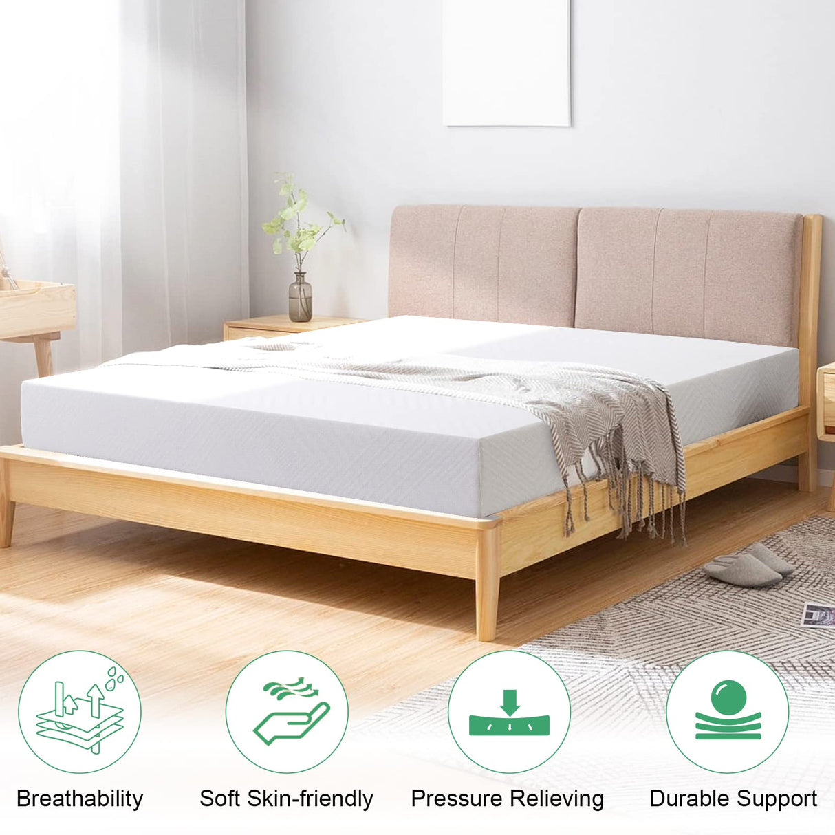 Twin Mattress 6 Inch Memory Foam Mattress in a Box Twin Size Cooling Gel Green Tea Infused Mattress for Back Pain Relief