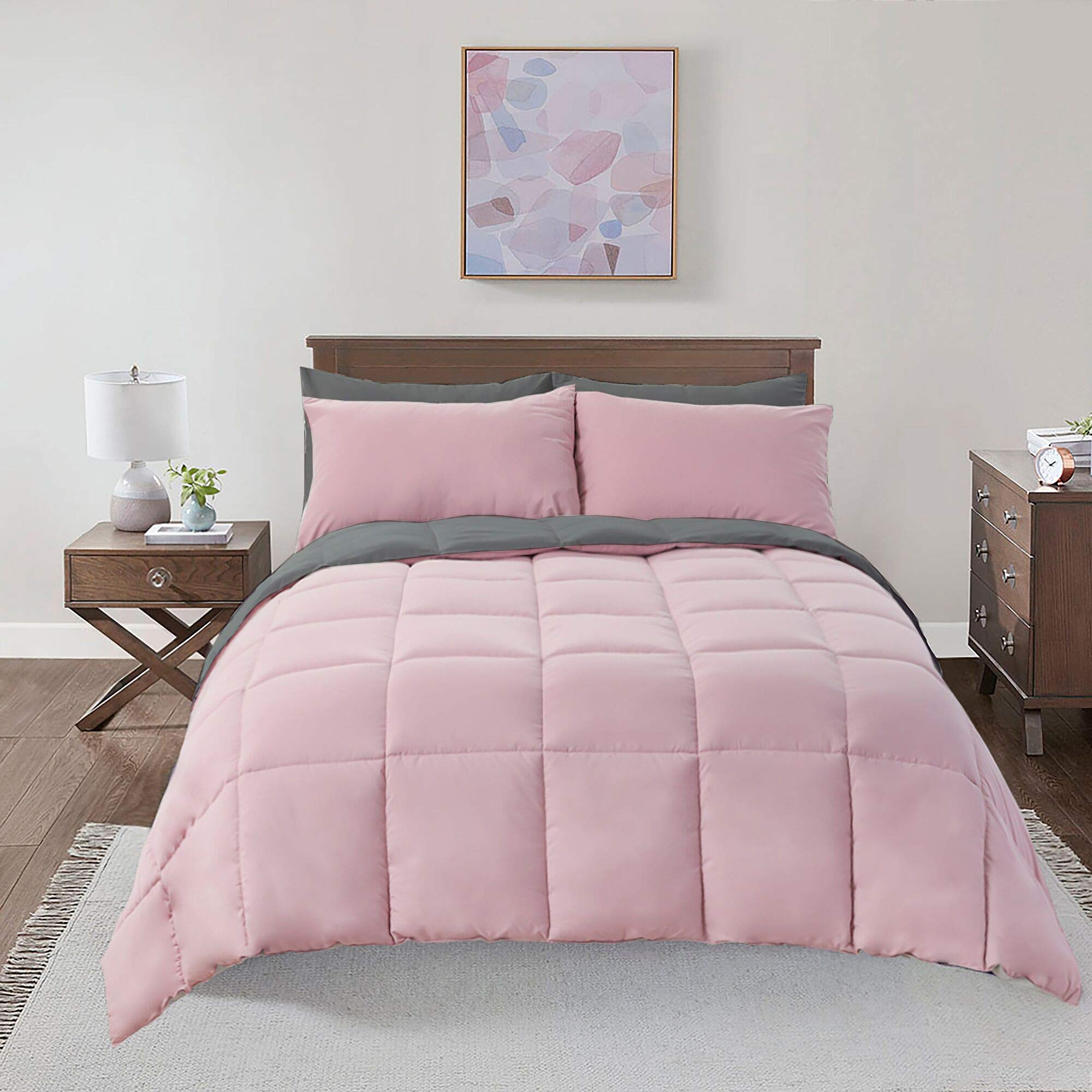Bedding Soft and Plush Down Alternative Comforter - Reversible with 2 Colors Duvet Insert