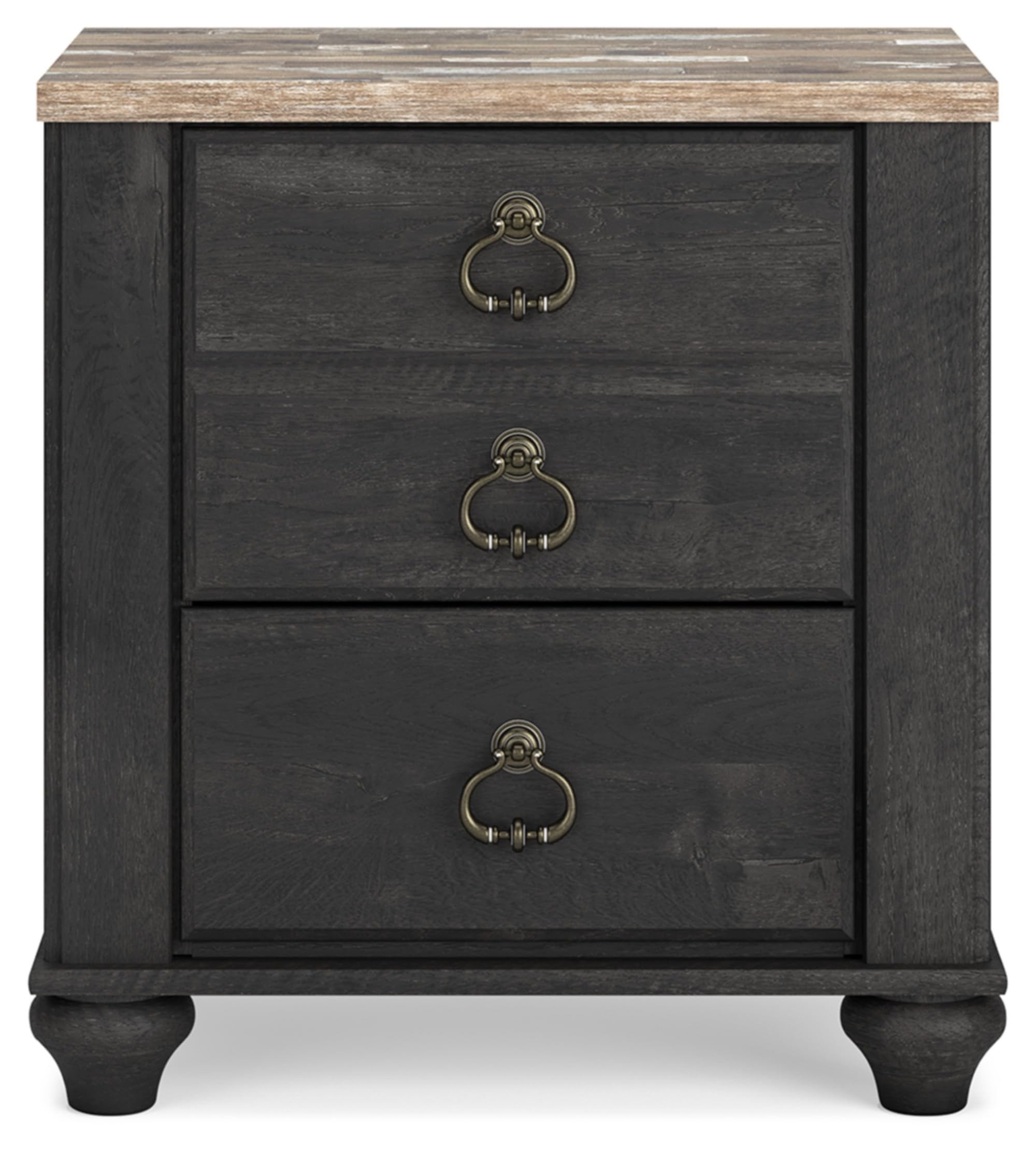 Nanforth Retro 2 Drawer Nightstand with USB Ports, Gray & Light Brown